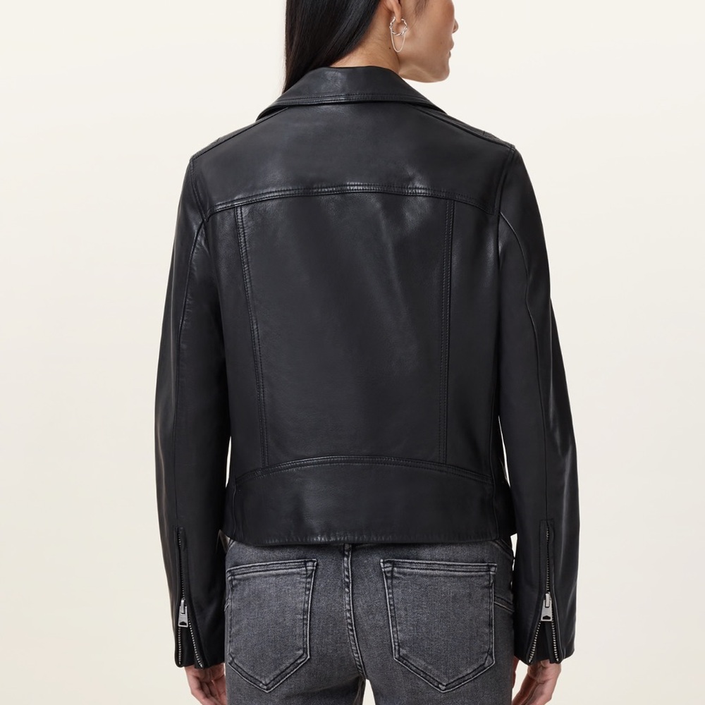 All Saints DALBY SLIM FIT LEATHER BIKER JACKET US2 - Picture 3 of 8